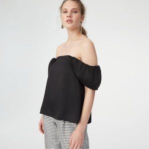 Club Monaco- Malaina Black Satin Puff Sleeve Off Shoulder-00